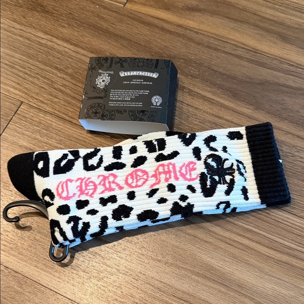 Chrome Hearts Leopard Print Socks with Pink Logo